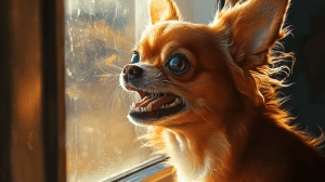 a chihuahua barking at the window