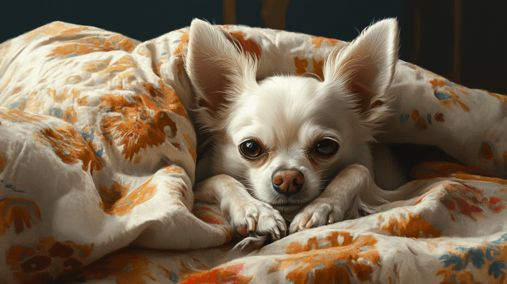 a dog lying on a blanket