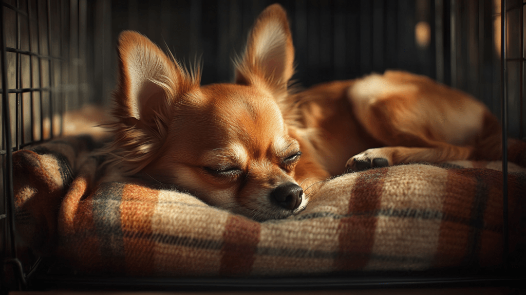 a dog lying on a blanket