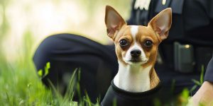 a dog wearing a black shirt