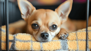 a small dog lying on a blanket. separation anxiety in chihuahuas