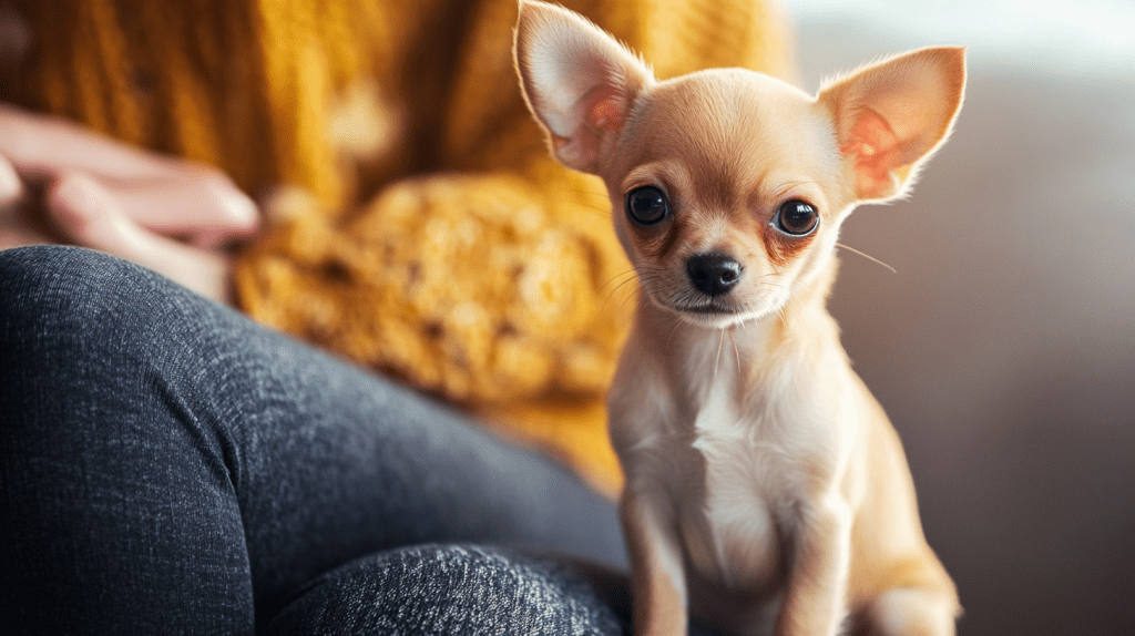 a small dog sitting on a couch