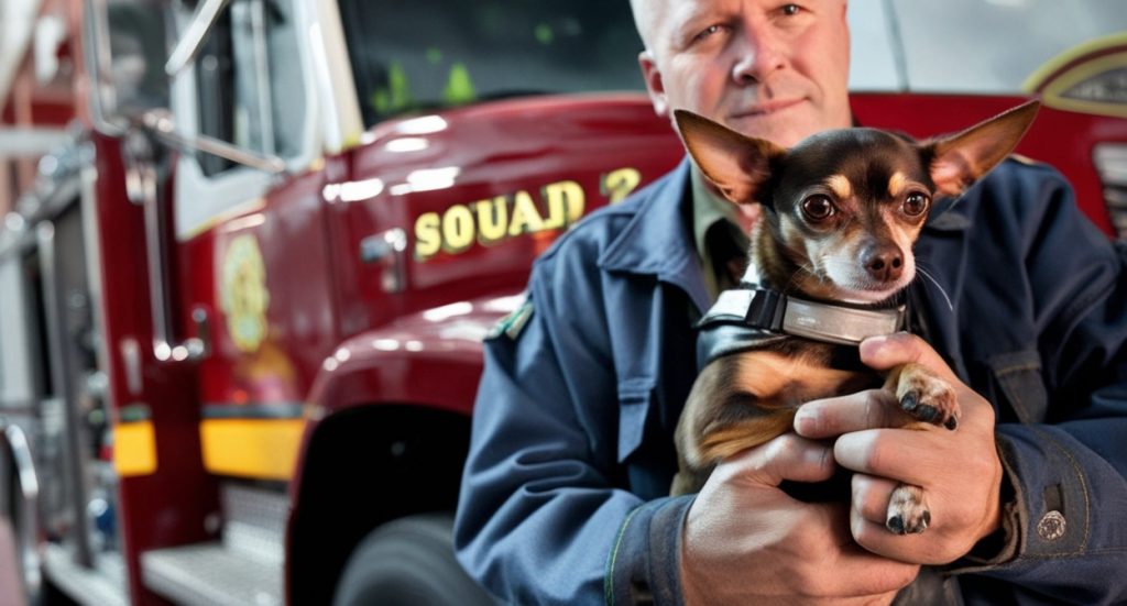 a man holding a dog